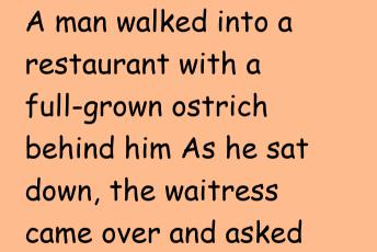 A Man Walked Into A Restaurant With Ostrich Behind Him